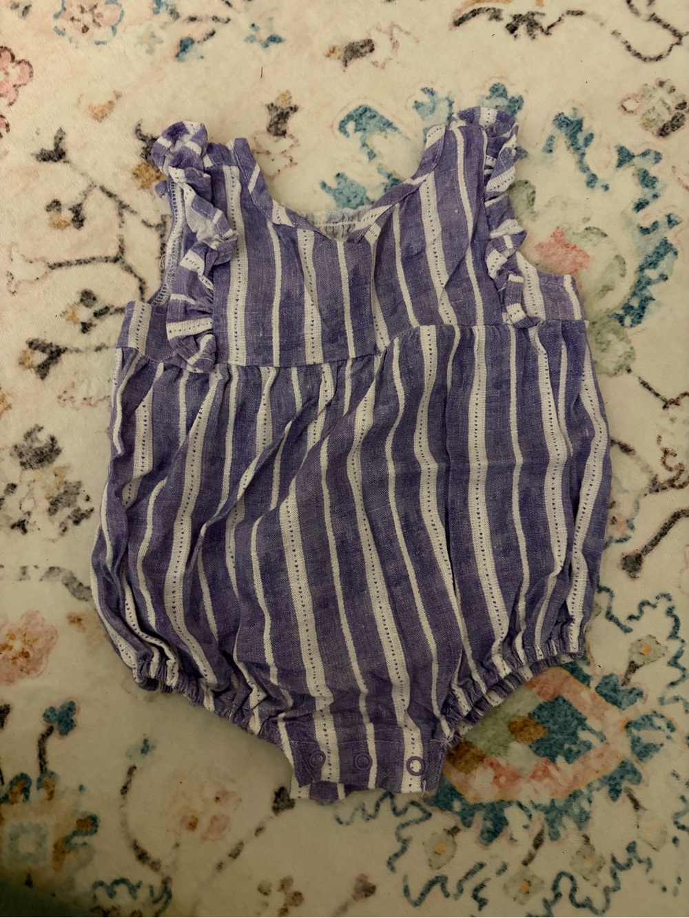 Splendid Purple and White Striped Ruffle Romper
